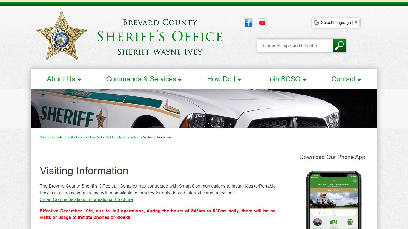 Visiting Information : Brevard County Sheriff's Office